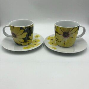 Loveramics Flowertime Set of 2 Teacups and Saucers Sunflower Theme Ceramic Mugs